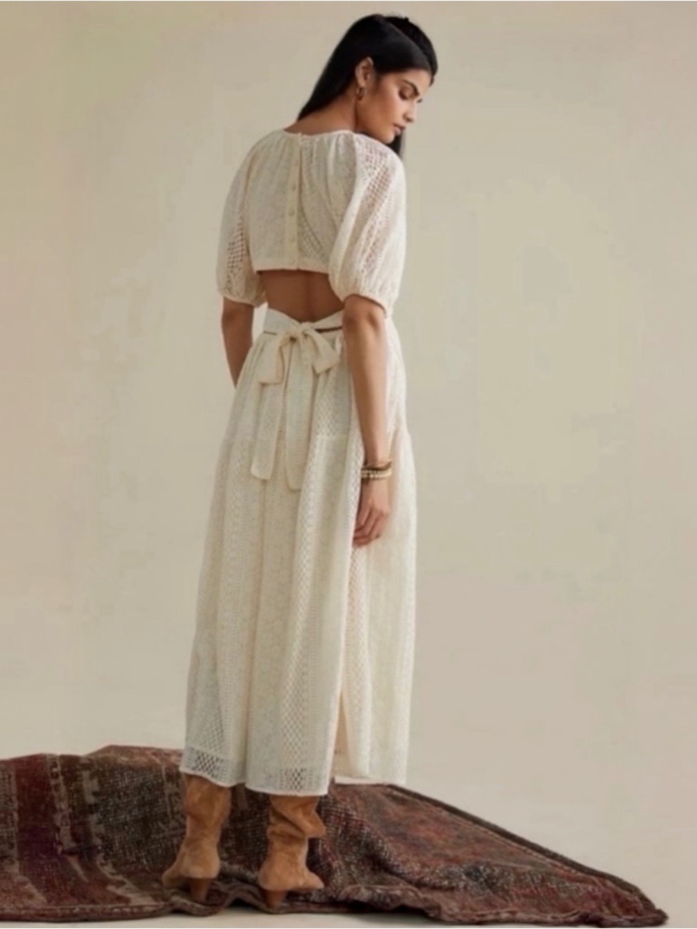 Anthropologie Verb Agnesa Ivory Lace Open Back Maxi Dress Size 10 NWT - Picture 9 of 11